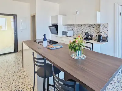 Cuisine ou kitchenette dans l'établissement Appartement Confort pour 2 personnes Sur la plage Les pieds dans leau
