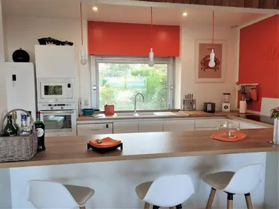 Cuisine ou kitchenette dans l'établissement Maison pieds dans l'eau à Trébeurden avec jardin et terrasse - FR-1-368-469